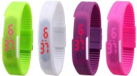 NS18 Silicone Led Magnet Band Watch Combo of 4 Green, White, Purple And Pink Digital Watch  - For Couple   Watches  (NS18)