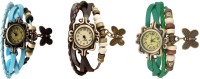 Omen Vintage Rakhi Watch Combo of 3 Sky Blue, Brown And Green Analog Watch  - For Women   Watches  (Omen)