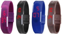 NS18 Silicone Led Magnet Band Combo of 4 Purple, Black, Blue And Brown Digital Watch  - For Boys & Girls   Watches  (NS18)