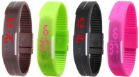 Omen Led Magnet Band Combo of 4 Brown, Green, Black And Pink Digital Watch  - For Men & Women   Watches  (Omen)