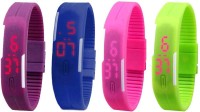 NS18 Silicone Led Magnet Band Combo of 4 Purple, Blue, Pink And Green Digital Watch  - For Boys & Girls   Watches  (NS18)