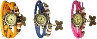 Omen Vintage Rakhi Watch Combo of 3 Yellow, Blue And Pink Analog Watch  - For Women   Watches  (Omen)