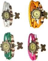 Omen Vintage Rakhi Combo of 4 White, Green, Yellow And Pink Analog Watch  - For Women   Watches  (Omen)