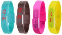 Omen Led Magnet Band Combo of 4 Sky Blue, Brown, Pink And Yellow Digital Watch  - For Men & Women   Watches  (Omen)