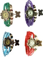 Omen Vintage Rakhi Combo of 4 Green, Sky Blue, Purple And Red Analog Watch  - For Women   Watches  (Omen)