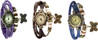 Omen Vintage Rakhi Watch Combo of 3 Purple, Brown And Blue Analog Watch  - For Women   Watches  (Omen)