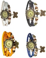 Omen Vintage Rakhi Combo of 4 White, Yellow, Black And Blue Analog Watch  - For Women   Watches  (Omen)