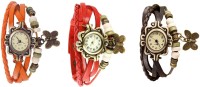 Omen Vintage Rakhi Watch Combo of 3 Orange, Red And Brown Analog Watch  - For Women   Watches  (Omen)
