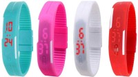 Omen Led Magnet Band Combo of 4 Sky Blue, Pink, White And Red Digital Watch  - For Men & Women   Watches  (Omen)