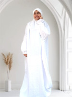 ANBA Crepe Solid Abaya With Hijab(White)
