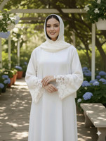 easyway Cotton Silk Abaya With Hijab(White)