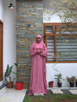 HouseOfCommon Crepe Solid Abaya With Hijab(Pink)