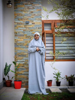 ANBA Crepe Solid Abaya With Hijab(Grey)