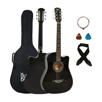 BLUEBERRY B-D38-Black, 38" Inbuilt TrussRod Acoustic Guitar Linden Wood Plastic Right Hand Orientation(Black)