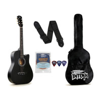 intern INT-38C-BK Acoustic Guitar Linden Wood Rosewood Right Hand Orientation(Black)