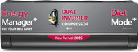 LG 2025 Model AI Plus Convertible 6-in-1 Cooling 1.5 Ton 5 Star Split AI Dual Inverter with Energy Manger Plus,Voice Control, HimClean, VIRAAT Mode and Diet Mode Plus AC with Wi-fi Connect  - Black Mirror(US-Q19MWZE, Copper Condenser)