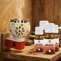 Aatiutik Sandalwood Fragrance Air Freshener Diffuser Set Electric Camphor Diffuser with Set of 4 Aroma Oil (10ml Each) | Plug-in Kapoor Dani Burner | Home Fragrance Essential Oil Diffuser for Room, Office & पूजा room(4 x 10 ml)