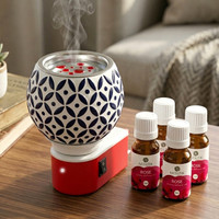 Aatiutik Rose Fragrance Air Freshener Diffuser Set Electric Kapoor Dani Camphor Diffuser with 4 Aroma Oils | Ceramic Essential Oil Burner Night Lamp Light | Plug-in Fragrance Diffuser for Home, Office, Meditation, Pooja Room & Aromatherapy(4 x 10 ml)