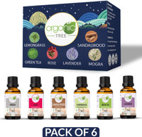 ORGANIC TREE Rose, Mogra, Lemongrass, Lavender, Sandalwood, Green Tea Aroma Oil, Diffuser, Diffuser Set, Spray, Refill, Automatic Spray Diffuser Oil Set | Lemongrass, Lavender, Mogra, Rose, Sandalwood, Green Tea | Diffuser Refil Oil For Fragrance- Home, Office, Washroom & Aromatherapy(6 x 15 ml)