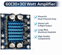ots world Stereo Audio Class-D Amplifier 60W(30+30) Board 2-Channel Output 60 W AV Power Amplifier(Blue)