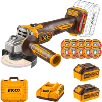 INGCO 20V Cordless Angle Grinder, Brushless, with 2 Pcs 5.0Ah Batteries and Charger, Angle Grinder(100 mm Wheel Diameter)