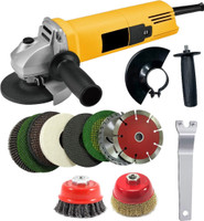 RanPra 4INCH ANGLE GRINDER {801} WITH 8 USEABLE BLADES AND 2TYPE CUP BRUSH'S Angle Grinder(100 mm Wheel Diameter)