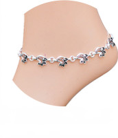 FabWe Fashion White Metal Heavy Brass Oxidised Silver Plated Flower Pattern Ethnic Brass Anklet(Pack of 2)