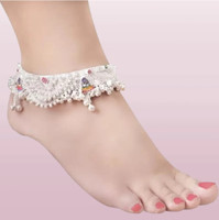 SJ TRADERS Indian traditional white metal heavy bridal anklets Silver Anklet