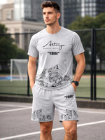 Yobdel Men Printed Grey Top & Shorts Set