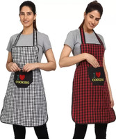 Kanushi Industries Cotton Home Use Apron - Free Size(Red, Black, Pack of 2)