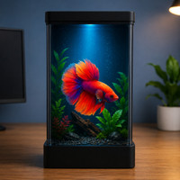 FinyPetz PS-11 Mini Acrylic Aquarium Tank (Black) 1.5L LED for Betta Fish Rectangle Aquarium Tank(1.5 L)