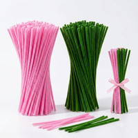 KHUSHA CREATIONS 200 Pcs Pipe Cleaners Craft Sticks Pink & Green Flexible DIY Flower Making Stems