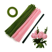 Brijsun Pipe Cleaner Craft Kit 200 Pcs Flower Making Kit with Stems and Tape DIY