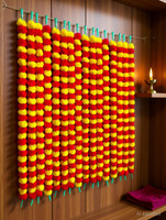 iHandikart Red, Yellow Marigold Artificial Flower(60 cm, Pack of 15, Garlands)