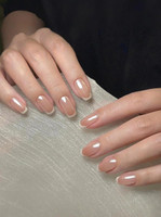 NAKHI 24 Reusable Artificial Nail Set | Base Peach colour with Flat White Tip Nails Peach(Pack of 24)