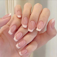 Gloss&Go 24 Reusable Artificial Fake Nail Set | peach and white colour Design Peach(Pack of 24)