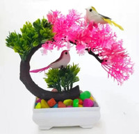 ductor Ductor Unique Design Artificial Plant with Sparrow and Multicolor Pebbles Bonsai Wild Artificial Plant  with Pot(21 cm, Multicolor)