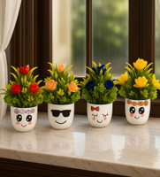 DODECROO Mini Artificial Flower Cute Pot For Home Décor & Office Décor Faux Plant Pc- 4 Bonsai Wild Artificial Plant  with Pot(16.5 cm, Multicolor)