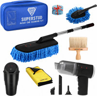 SUPERSTUD 6 Pcs Car Cleaning Kit Microfiber Brush, Vacuum, Dustbin, MicroCloth, Brush, AC Vent Brush Combo