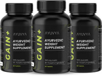 Ayuvya Ayurvedic Gain+ Weight Gain Supplement - 90 Tablets Each | Pack of 3(Pack of 3, 90 Tablets)