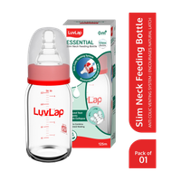 LuvLap Essential Slim Neck Glass Feeding Bottle, Newborns to Toddlers 0M+ Pack of 1 - 125 ml(Red)