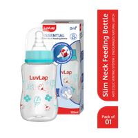 LuvLap Anti-Colic Slim Neck Essential Baby Feeding Bottle, Wild Flower Design, BPA Free - 125 ml(Green)