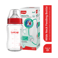 LuvLap Natural Flow Wide Neck Glass Feeding Bottle, Suitable for Newborns Pack of 1 - 150 ml(Red)