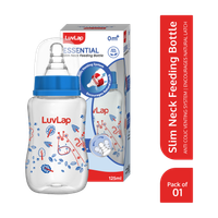 LuvLap Anti-Colic Slim Neck Essential Baby Feeding Bottle, Wild Flower Design, BPA Free - 125 ml(Blue)