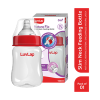 LuvLap Anti-Colic Wide Neck Natural Flow Baby Feeding Bottle, BPA Free Pack of 1 - 150 ml(Red)