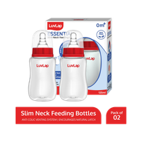 LuvLap Anti-Colic Slim/Regular Neck Essential Baby Feeding Bottle, BPA Free Pack of 2 - 125 ml(Red)