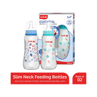 LuvLap Anti-Colic Slim Neck Essential Baby Feeding Bottle, Jungle Tales Pack of 2 - 250 ml(Blue, Green)