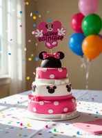 RG Accessories Minnie Mouse Theme Cake Topper Cake Topper(pink, black, white Pack of 1)