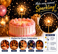 Vamesco Star Firework Sparkling Cake Toppers – Romantic Sparkler Candles for Cakes Cake Topper(Golden Pack of 1)