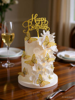 JAMBOREE 24pcs Gold Metallic Butterfly Cupcake Toppers 3D Effect Butterfly Cake Toppers Cake Topper(Golden Pack of 24)